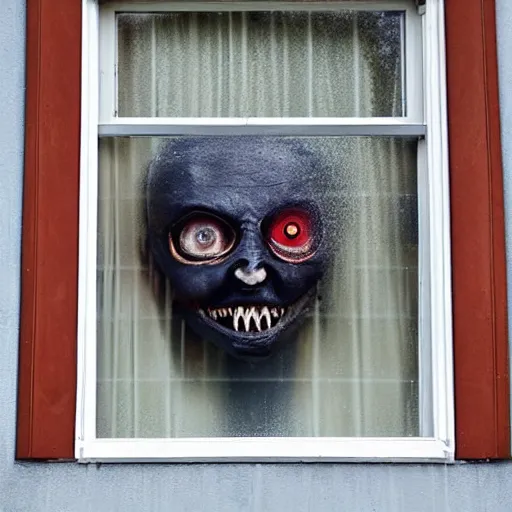 Prompt: nightmare fuel peering through your window, photo