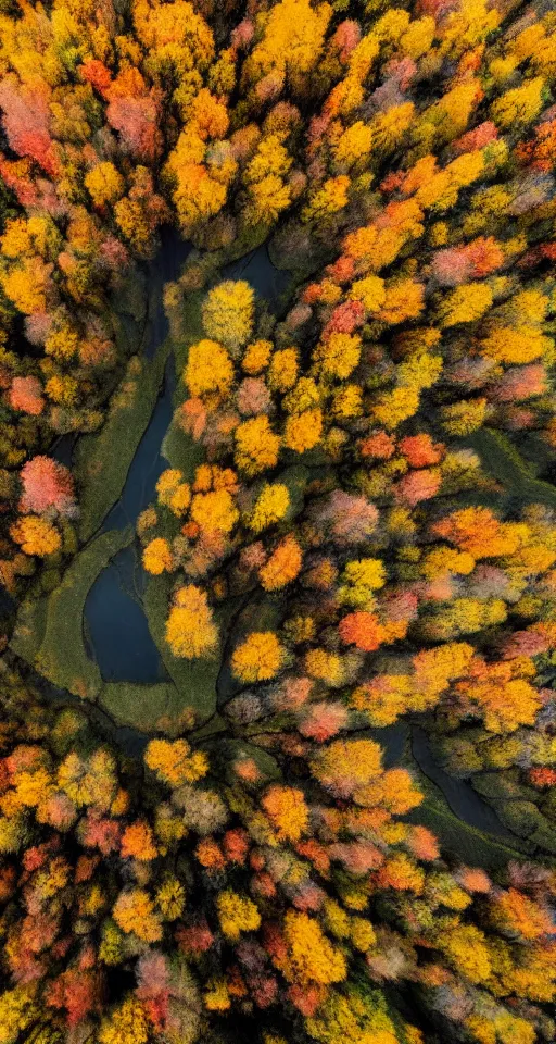 Prompt: wide - angle view, an expansive view, in autumn, beautiful birch forest landscapes, falling leaves all over the sky, like flying butterflies, and like dancing elves flying and spinning in the sky