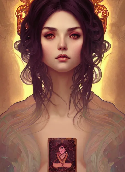 Prompt: passport photo of A beautiful female necromancer, highly detailed, digital painting, smooth, sharp focus, tarot illustration, art by artgerm and alphonse mucha, high definition digital art, in the style of Ross tran and ilya kuvshinov