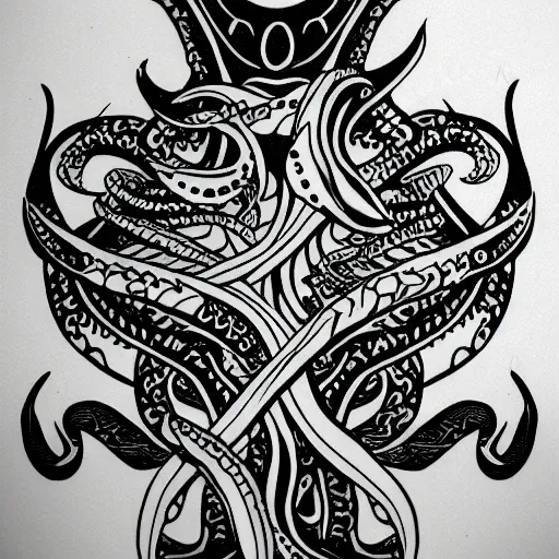 Image similar to kraken and orca, intricate design, award - winning elegant modern tattoo design on white background