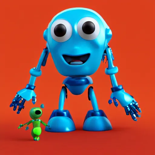 Image similar to single crazy melting plastic toy Pop Figure Robot, C4d, by pixar, by dreamworks, in a Studio hollow, by jeff koons