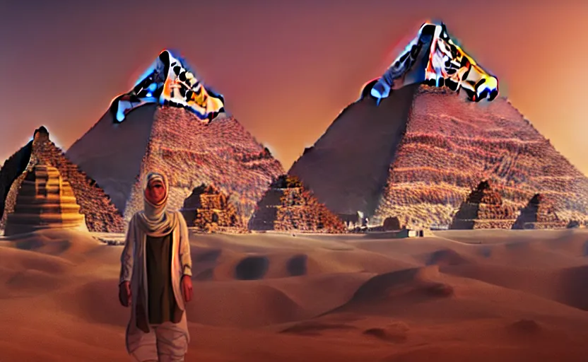 Prompt: highly detailed surreal vfx portrait building the pyramids in egypt, stephen bliss, unreal engine, greg rutkowski, loish, rhads, beeple, makoto shinkai and lois van baarle, ilya kuvshinov, rossdraws, tom bagshaw, global illumination, detailed and intricate environment