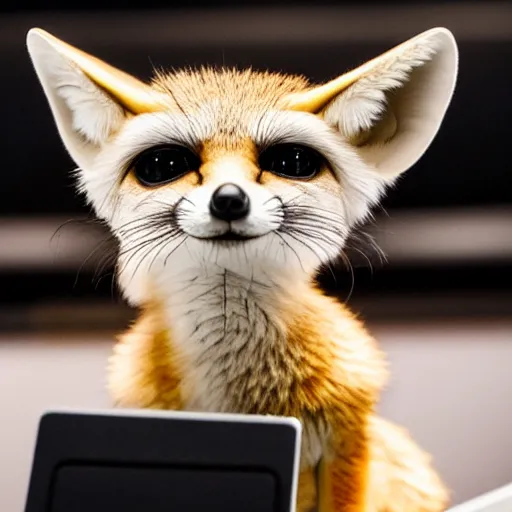 Image similar to a fennec fox testifying in court, photography, highly detailed