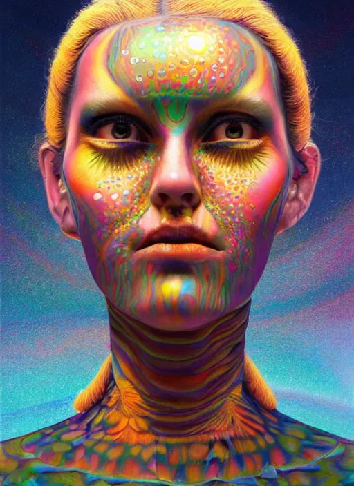 Prompt: side portrait ultra dimensional cult girl shaman, accidentally tripping on dmt and acid, psychedelic experience, ascending through the fifth dimension moving at the speed of light and sitting still, ultra high definition, unreal engine 5, hyperrealism, masterpiece composition, by peter kemp, casey weldon, barclay shaw