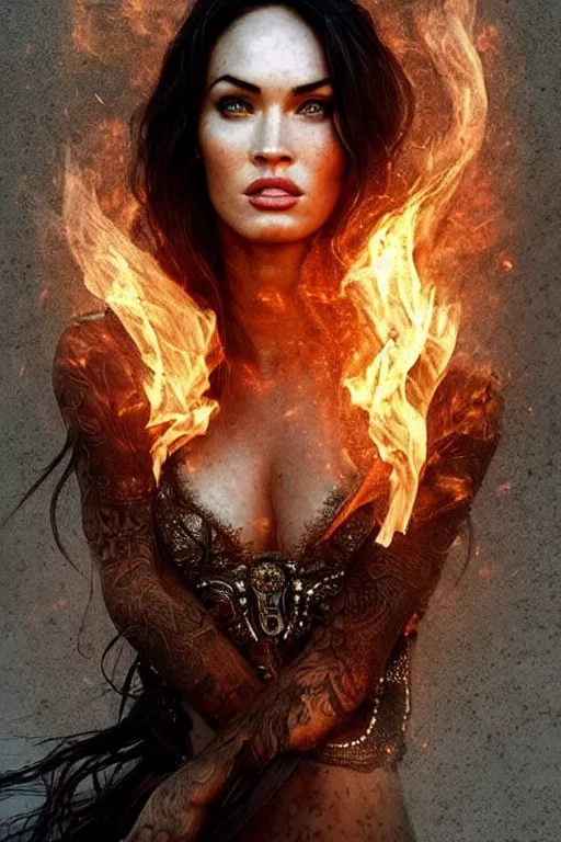 Image similar to Majestic and regal portrait of Megan fox made of smoke and fire!!, intricate, epic, elegant, menacing, fantasy, highly detailed, digital painting, hard focus, beautiful volumetric lighting, epic light, ultra detailed, souls, smoke, by Leesha Hannigan, Ross Tran, Thierry Doizon, Kai Carpenter, Ignacio Fernández Ríos