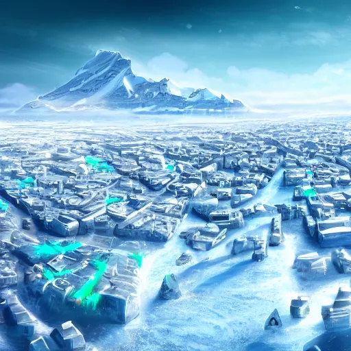 Image similar to ice city in 2 0 8 0, antarctica, technology, highly details, fantasy, zoom out, landscape, 4 k