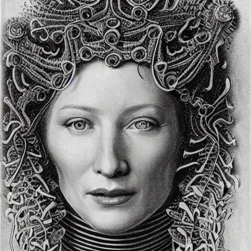 Image similar to Detailed drawing of cate blanchett by Ernst Haeckel