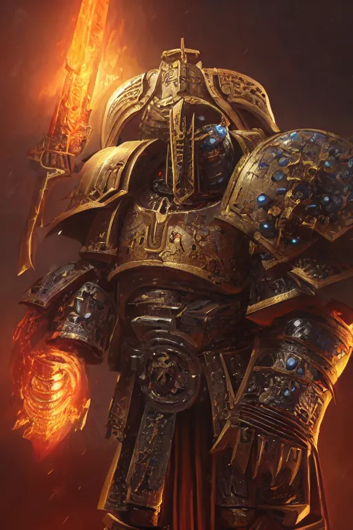 Image similar to armor portrait heros warhammer 4 0 k horus heresy fanart - the primarchs emperor by johannes helgeson animated with vfx concept artist & illustrator global illumination ray tracing hdr fanart arstation zbrush central hardmesh 8 k octane renderer comics stylized