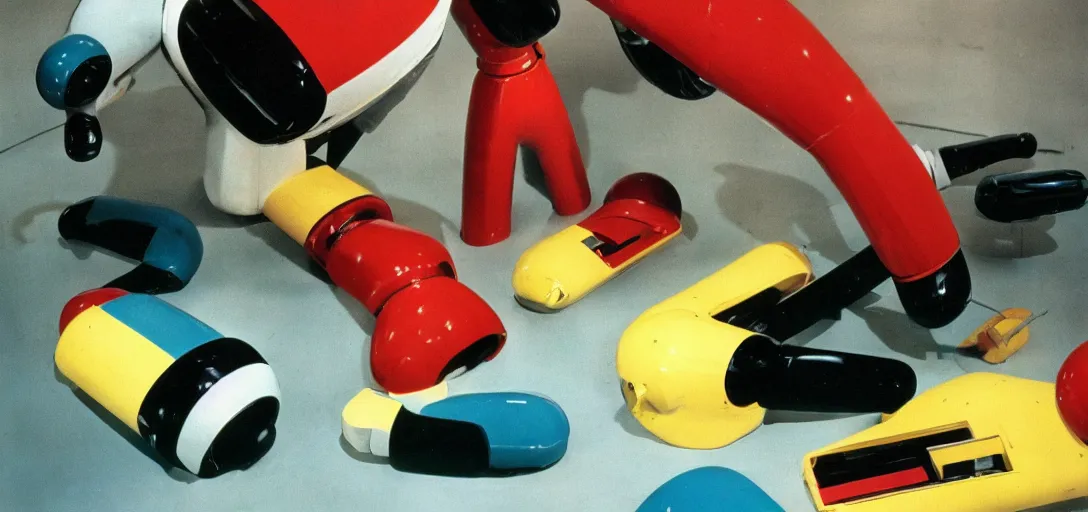 Image similar to retro futuristic robots, style of guy bourdin photography, kodachrome