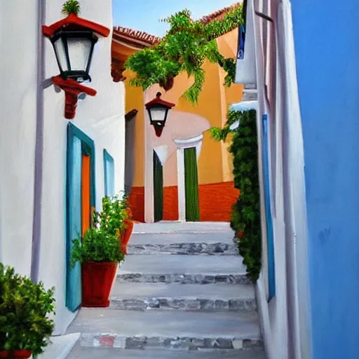 Prompt: realist painting of marbella old town