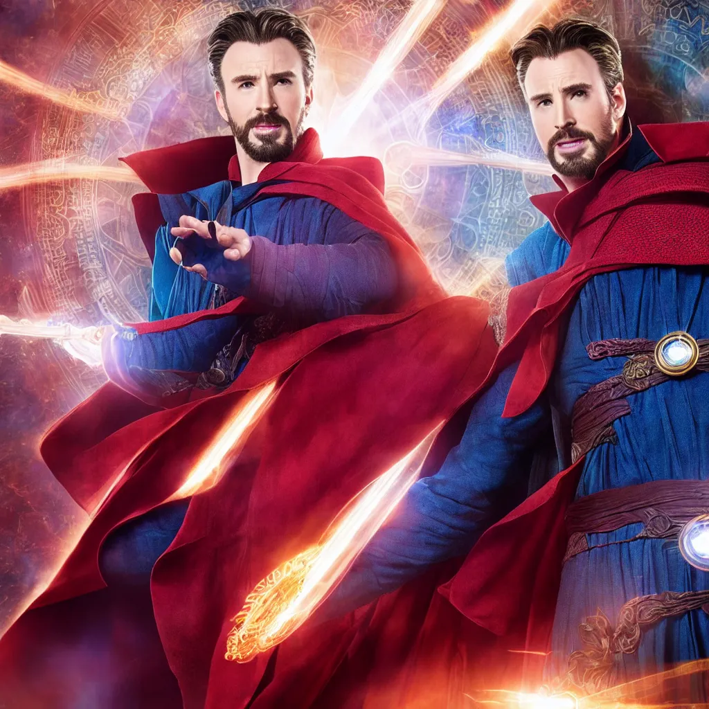 Image similar to chris evans as doctor strange, marvel cinematic universe, mcu, canon, 8 k, raw