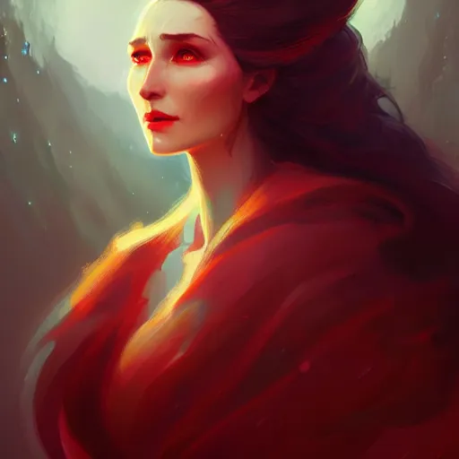 Image similar to a beautiful portrait of a beautiful melisandre, concept art by pete mohrbacher and guweiz and ilya kuvshinov, digital art, highly detailed, intricate, sharp focus, trending on artstation hq, deviantart, unreal engine 5, 4 k uhd image