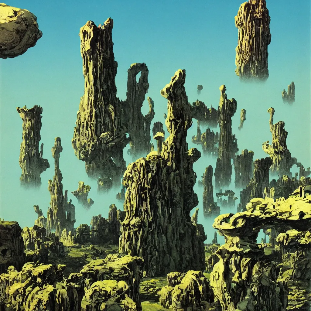 Image similar to a single! colorful!! fungus tower clear empty sky, a high contrast!! ultradetailed photorealistic painting by dean ellis, roger dean and giorgio de chirico, hard lighting, masterpiece