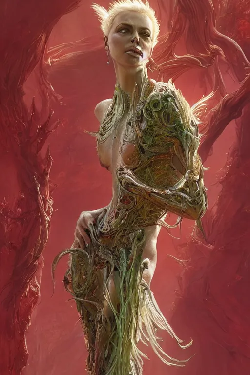 Image similar to Charlize Theron as Venus flytrap, intricate, highly detailed, smooth, artstation, digital illustration by Ruan Jia and Mandy Jurgens and Artgerm and Wayne Barlowe and Greg Rutkowski and Zdislav Beksinski