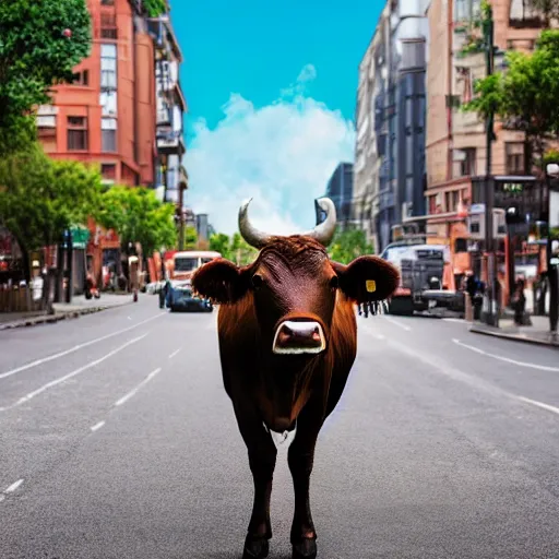 Prompt: a cow in the middle of a busy street, 8k, realistic