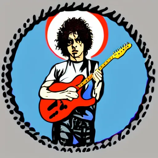 Image similar to syd barret playing guitar and singing, sticker - art, svg vector, adobe - illustrator