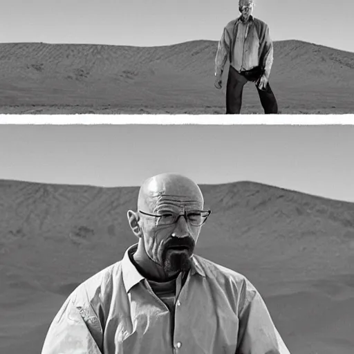 Prompt: Walter White doing the nae nae dance in the desert, highly intricate, highly detailed, cinematic,