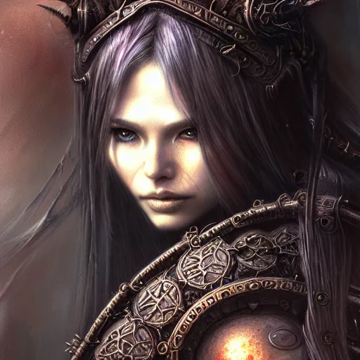 Image similar to a highly detailed long shot photo of chthonic warcraft female character by ayami kojima, beksinski, giger, intricate, digital painting, artstation, intricate, concept art, smooth, sharp focus, illustration