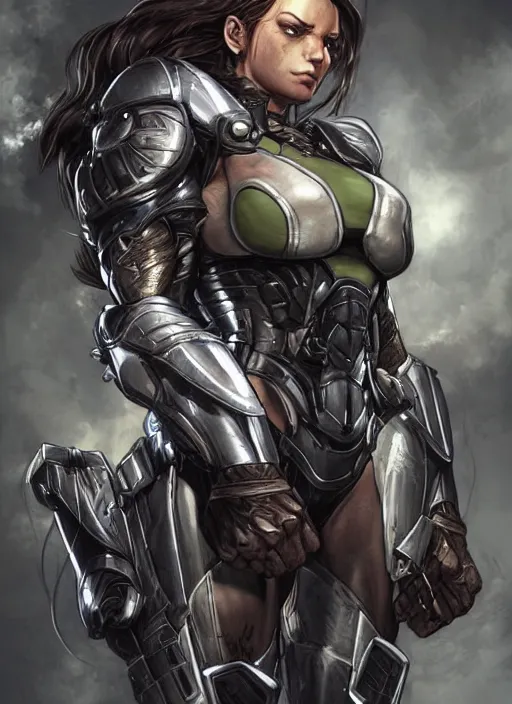 Image similar to very muscled Amazon jetstream sam from metal gear rising as a ruggedly mean looking heroine, intricate, elegant, highly detailed, centered, digital painting, artstation, concept art, smooth, sharp focus, illustration, art by artgerm and donato giancola and Joseph Christian Leyendecker, WLOP