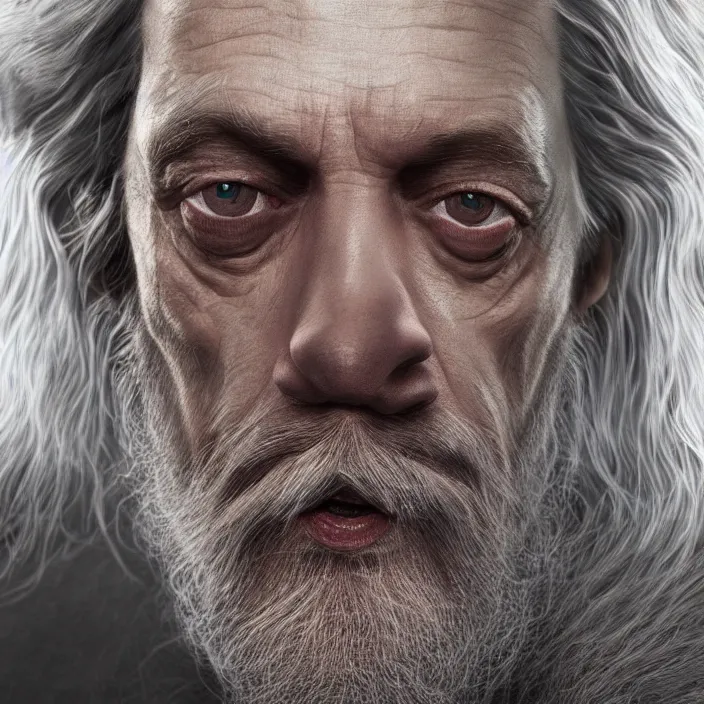 Image similar to portrait of Steve buscemi as Gandalf. intricate artwork. octane render, trending on artstation, very coherent symmetrical artwork. Peter Jackson, lord of the rings, return of the king. cinematic, high detail, octane render, 8k, iridescent accents