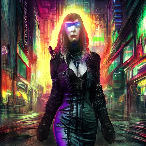 Image similar to cyberpunk witch photograph, realistic, 9 k