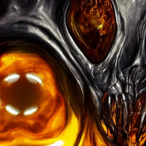 Image similar to a detailed alien skull inside amber, photo realistic, hd,