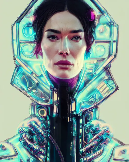 Image similar to neon operator, lena headey, cyberpunk futuristic neon, reflective puffer jacket, decorated with traditional japanese ornaments by ismail inceoglu dragan bibin hans thoma greg rutkowski alexandros pyromallis nekro rene maritte illustrated, perfect face, fine details, realistic shaded, fine - face, pretty face