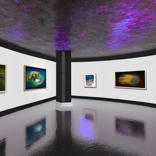 Image similar to interior view of modern futuristic art gallery detailed luminescent oil painting 4 k