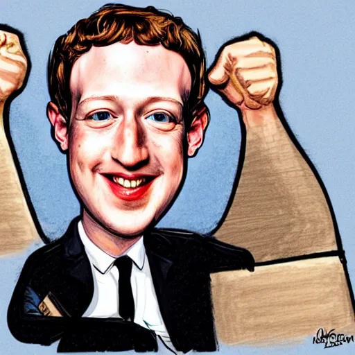 Image similar to a caricature portrait of Mark Zuckerberg drawn by Mort Drucker Mad Magazine