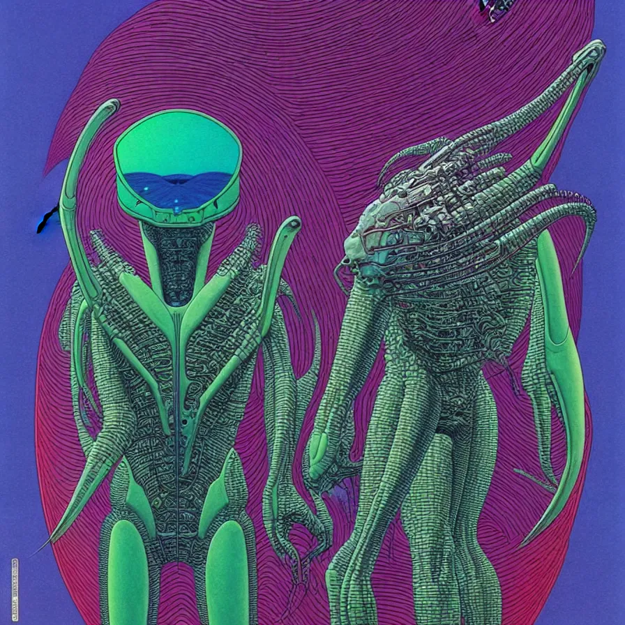 Image similar to ( ( ( ( alien ) ) ) ) by mœbius!!!!!!!!!!!!!!!!!!!!!!!!!!!, overdetailed art, colorful, artistic record jacket design