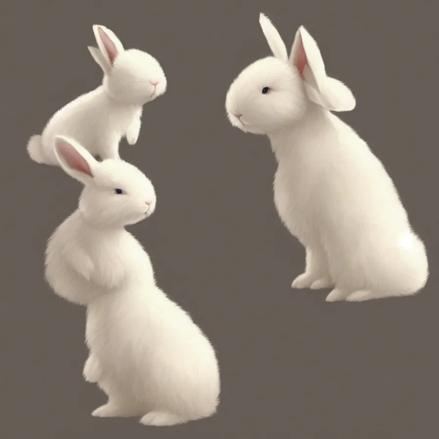 Prompt: Goro Fujita illustrating a lovely white fluffy bunny, with big ears on a plain background, art by Goro Fujita, sharp focus, highly detailed, ArtStation