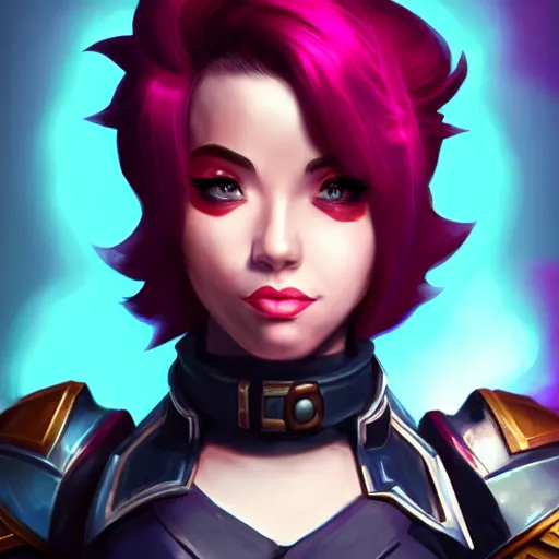 Image similar to portrait of Vi from League of Legends, by Fortiche Studio, by Riot Games, from Netflix's Arcane, trending on artstation,fine details, realistic shaded, fine-face, pretty face, cinematography by Stanley kubrick