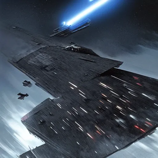 Image similar to darth vader using the force to bring down a star destroyer, epic, cinematic, concept art, incredible