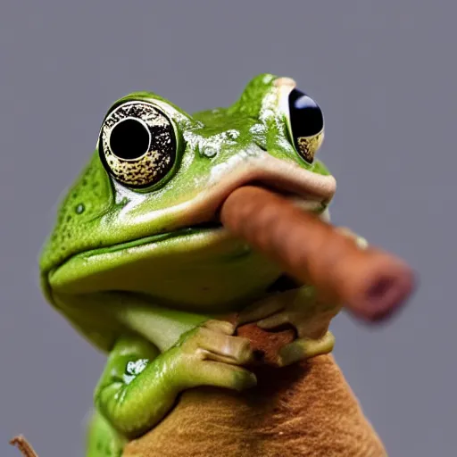 Image similar to a photo of 🐸 smoking a cigar