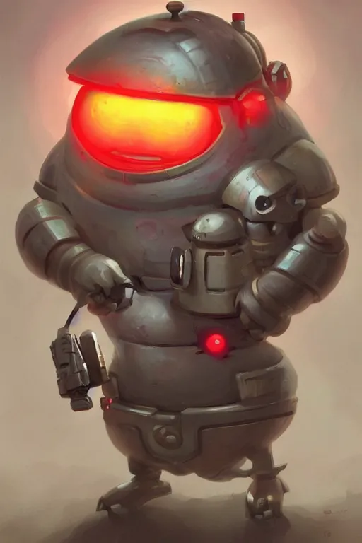 Prompt: cute fat robot with a electric machine gun, tiny, small, miniature , short, red lights, screen face, angry and adorable, fatty, DnD character art portrait, matte fantasy painting, DeviantArt Artstation, by Jason Felix by Steve Argyle by Tyler Jacobson by Peter Mohrbacher, cinematic lighting