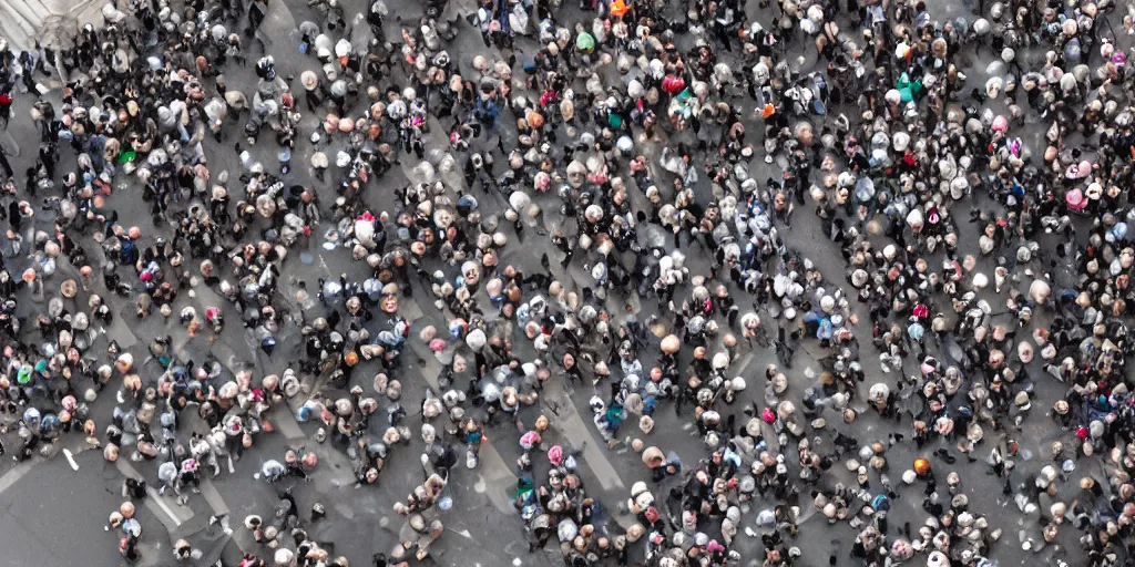 Prompt: million of babies crawling on the streets on paris, wide angle