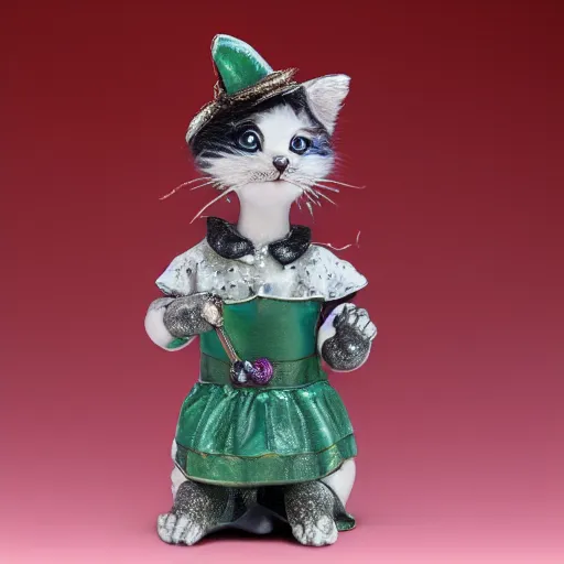 Image similar to New Margaret Le Van Alley Cats statuette, wearing festive clothing, full body render, museum quality photo