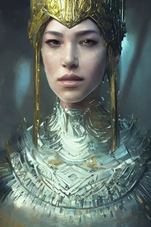 Image similar to a fancy portrait of a great queen by Greg Rutkowski, Sung Choi, Mitchell Mohrhauser, Maciej Kuciara, Johnson Ting, Maxim Verehin, Peter Konig, final fantasy , mythical, 8k photorealistic, cinematic lighting, HD, high details, atmospheric,