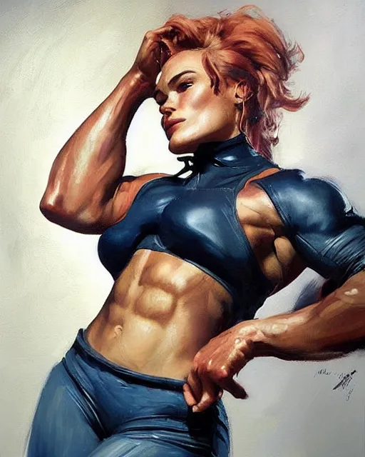 Prompt: greg manchess portrait painting of keira knightley as beautiful thick female bodybuilder zarya from overwatch, medium shot, asymmetrical, profile picture, organic painting, sunny day, matte painting, bold shapes, hard edges, street art, trending on artstation, by huang guangjian and gil elvgren and sachin teng