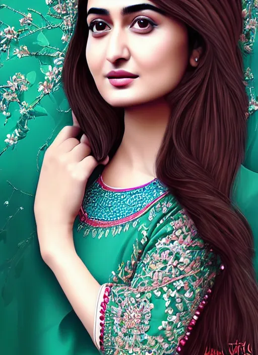 Image similar to digital art, portrait of hania aamir pakistani model, ultra - detailed artwork