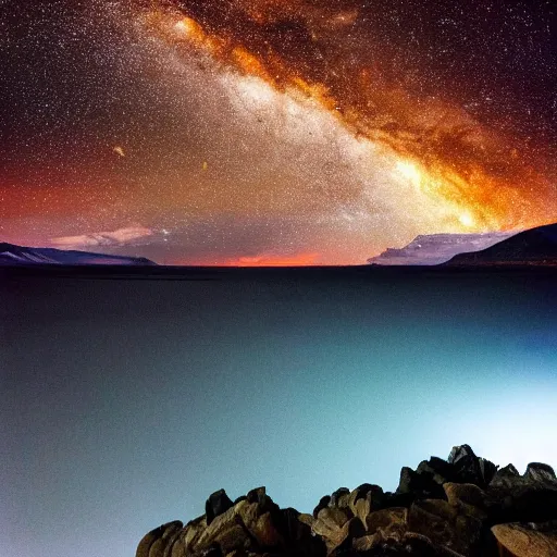 Image similar to unimaginable landscape in night sky,