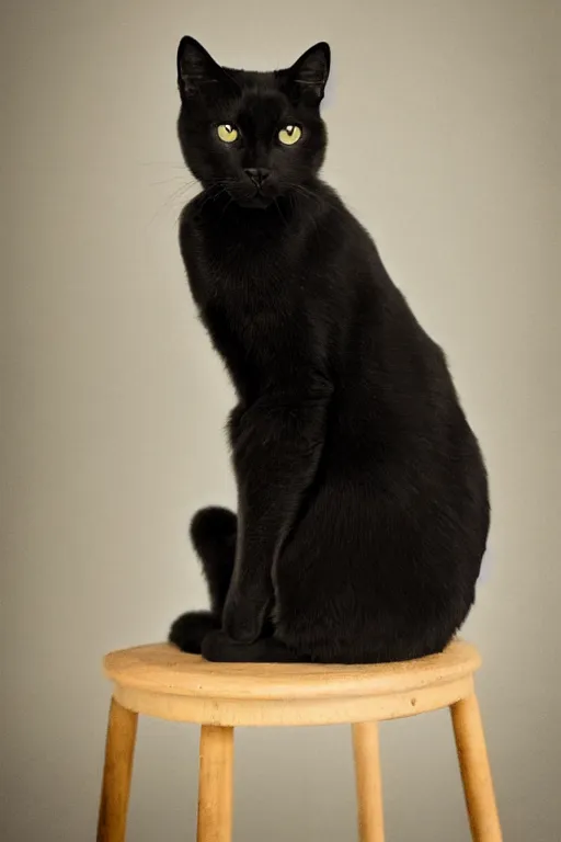 Prompt: seated studio photograph of a black cat