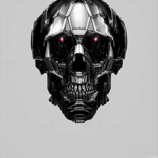 Prompt: black and white cyberpunk style dark bio metal skull, abalone pearl iridescence mecha hard-surface, cyberpunk, hyper realistic, cinematic, unreal engine, 3D, 8K, imagined by Ash Thorp, Tsutomu Nihei, Ghost In The Shell, Akira