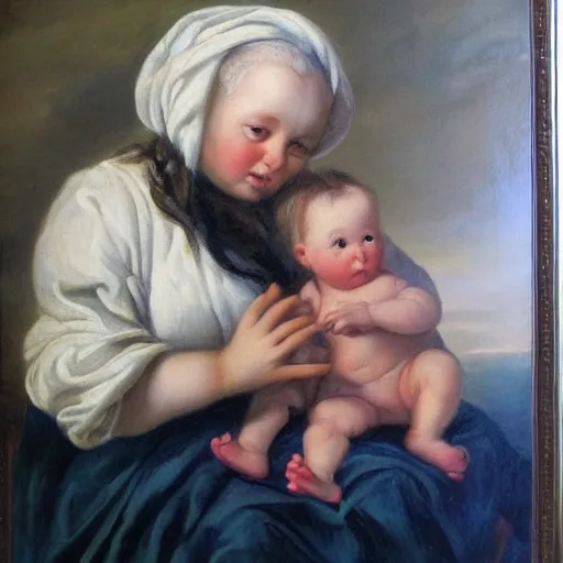 Image similar to baby Einstein in style of Dutch Masters, high quality, oil painting