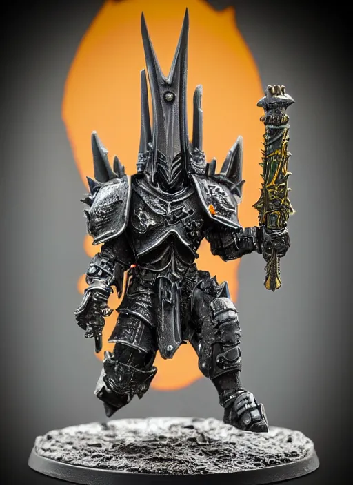 Image similar to 8 0 mm resin detailed miniature of a warhammer 4 0 k sauron, product introduction photos, 4 k, full body,