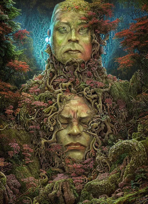 Prompt: Ancient overgrown Statue in a clearing, extremly detailed digital painting, vibrant colors, in the style of Tomasz Alen Kopera and Fenghua Zhong and Peter Mohrbacher, by Jacek Yerka, Mariusz Lewandowski, Houdini algorithmic generative render, mystical colors, rim light, beautiful lighting, 8k, stunning scene, raytracing, octane, trending on artstation, Masterpiece, Zdzislaw Beksinski, Mark Ryden, Wolfgang Lettl, hints of Yayoi Kasuma