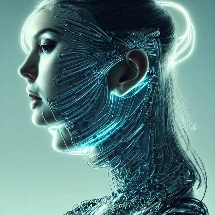 Image similar to a highly detailed long shot photo of very intricate female face portrait, futurism, rococo cyber neon lighting, detailed futuristic fibonacci jewelry, profile posing, hyper photorealistic, crispy quality, digital photography, trending in pinterest, cinematic, 4 k ultra hd, art by pascal blanche, art by greg rutkowski, art by artgerm,