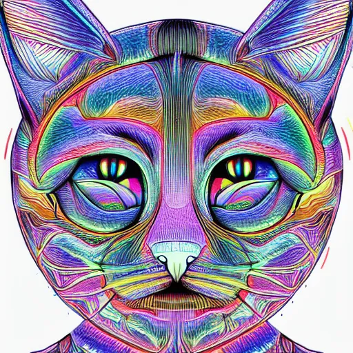 Prompt: a symmetrical portrait illustration of a colorful cute cat hand drawn sketch on artstation 4 k intricate extremely detailed digital art by alex grey