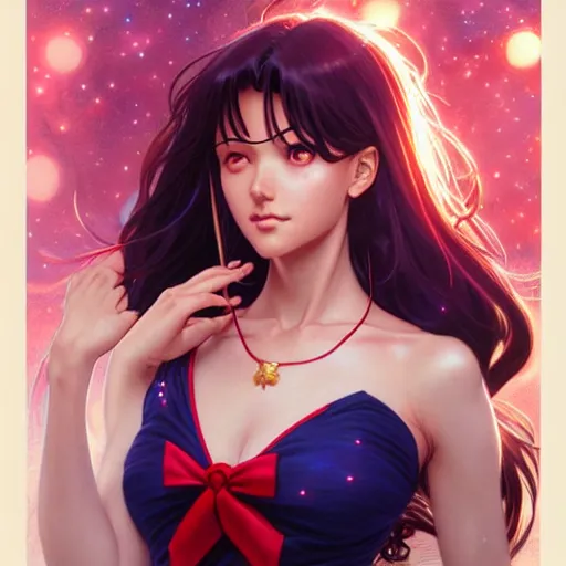 Image similar to Sailor Mars, fantasy, intricate, elegant, highly detailed, digital painting, artstation, concept art, matte, sharp focus, illustration, art by Artgerm and Greg Rutkowski and Alphonse Mucha