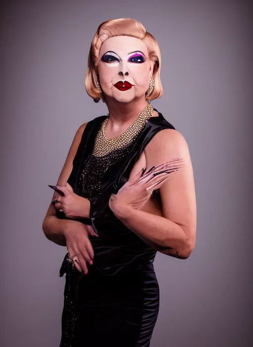 Image similar to studio portrait of lindsey graham in full drag dressed in drag dressed as a woman makeup, 8 k, studio lighting, key light, back light, sequents,